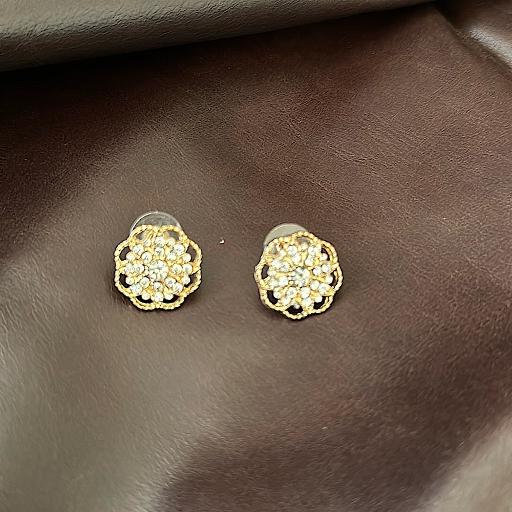 🌞3/$20 Gold and Rhinestone Abstract Flower  Pierced Stud Earrings